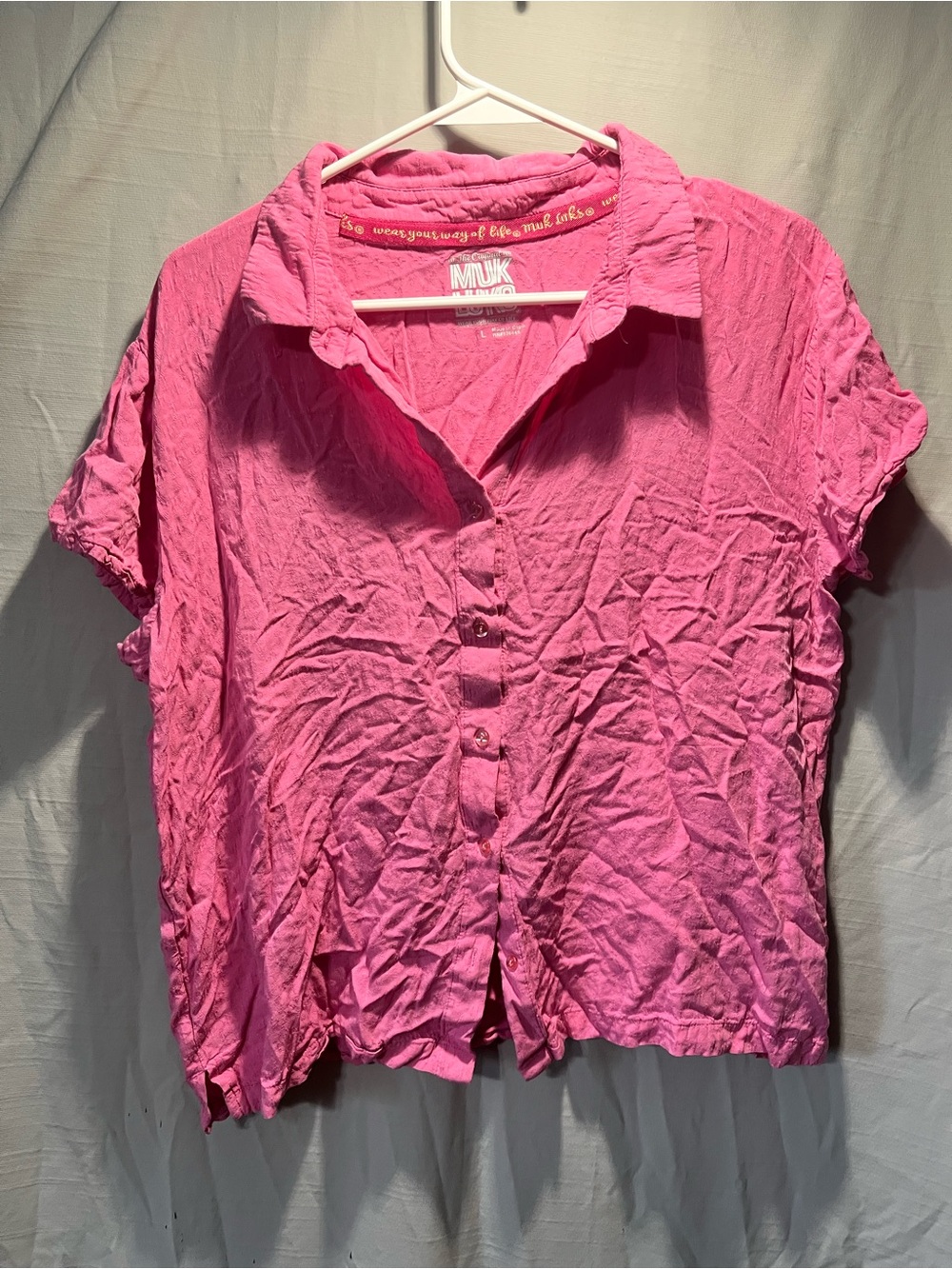 Muk Luks Hot Pink Short-Sleeve Button Down Shirt